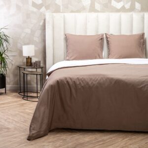 Dekbedovertrek Egyptisch Katoen Double Face - Eenpersoons (140x200 cm) - Wit & Taupe Percale katoen Egyptisch Katoen - Dessin: Effen - Presence -