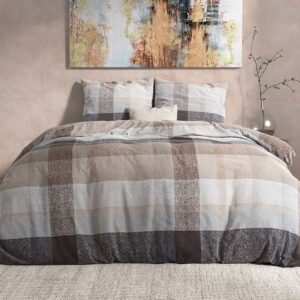 Flanellen Dekbedovertrek Thor - Lits-Jumeaux (240x220 cm) - Taupe - Dessin: Ruiten - DreamHouse Bedding - Dekbed-Discounter.nl