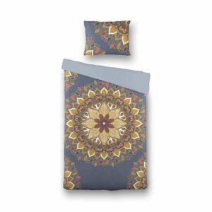 Dekbedovertrek Luna Mandala Yellow Blue Dekbedovertrek - Eenpersoons (140x220 cm) - Blauw & Geel Katoen - Dessin: - Luna Bedding -