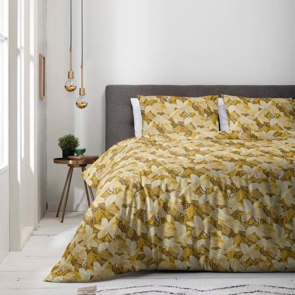 Dekbedovertrek Luna Autumn Leaves - Tweepersoons (200x220 cm) - Geel Polycotton - Dessin: Natuur - Luna Bedding - Dekbed-Discounter.nl