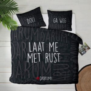 Dekbedovertrek #DARUM! Laat Me met Rust Dekbedovertrek - Eenpersoons (140x200 cm) - Zwart Microvezel - Dessin: Tekst - #DARUM! - Dekbed-Discounter.nl