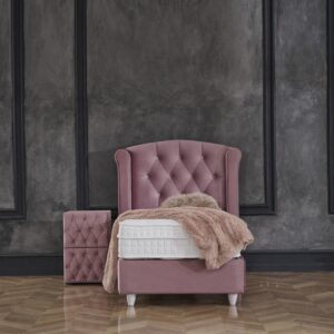 1-Persoons Boxspring Met Opbergruimte - Aurora - Roze 90x200 cm - Pocketvering - Inclusief Topper - Dekbed-Discounter.nl