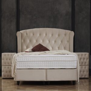 2-Persoons Boxspring Met Opbergruimte - Aurora - Beige 140x200 cm - Pocketvering - Inclusief Topper - Dekbed-Discounter.nl