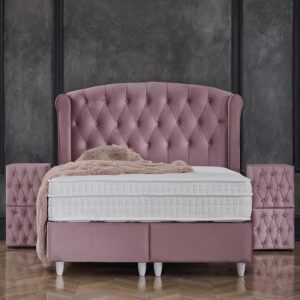 2-Persoons Boxspring Met Opbergruimte - Aurora - Roze 140x200 cm - Pocketvering - Inclusief Topper - Dekbed-Discounter.nl