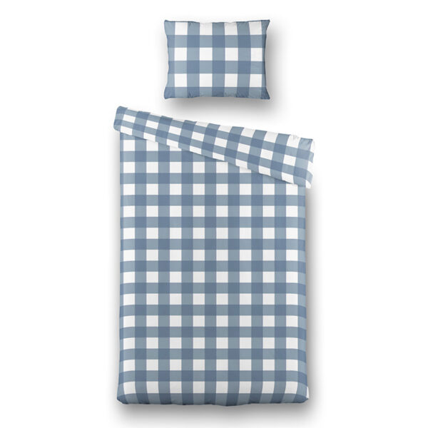 Dekbedovertrek Picnic Squares - Eenpersoons (140x220 cm) - Blauw Katoen - Dessin: Ruiten - Luna Bedding - Dekbed-Discounter.nl