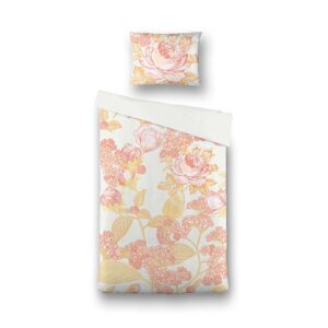 Dekbedovertrek Luna Pastel Flower Dekbedovertrek - Eenpersoons (140x220 cm) - Wit & Roze Katoen - Dessin: Bloemen - Luna Bedding -