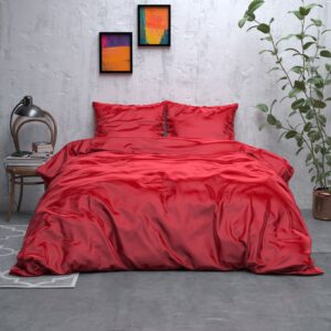 Dekbedovertrek Satijn Geweven Uni - Eenpersoons (140x220 cm) - Rood Microvezel - Dessin: Effen - Sleeptime Elegance - Dekbed-Discounter.nl