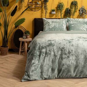 Dekbedovertrek Crushed Velvet Porcelain Dekbedovertrek - Lits-Jumeaux (240x220 cm) - Groen Microvezel - Dessin: Effen - Manilla -