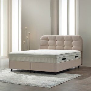 2-Persoons Boxspring Met Opbergruimte Rondo - Beige - Beige 140x200 cm - Pocketvering - Inclusief Topper - Dekbed-Discounter.nl