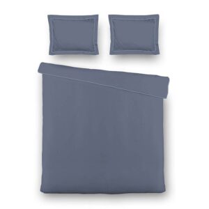 Dekbedovertrek Hotel Piping - Lits-Jumeaux (240x220 cm) - Blauw Microvezel - Dessin: Effen - Luna Bedding - Dekbed-Discounter.nl