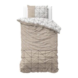 Flanellen Dekbedovertrek Geometric - Eenpersoons (140x200 cm) - Taupe - Dessin: Patroon