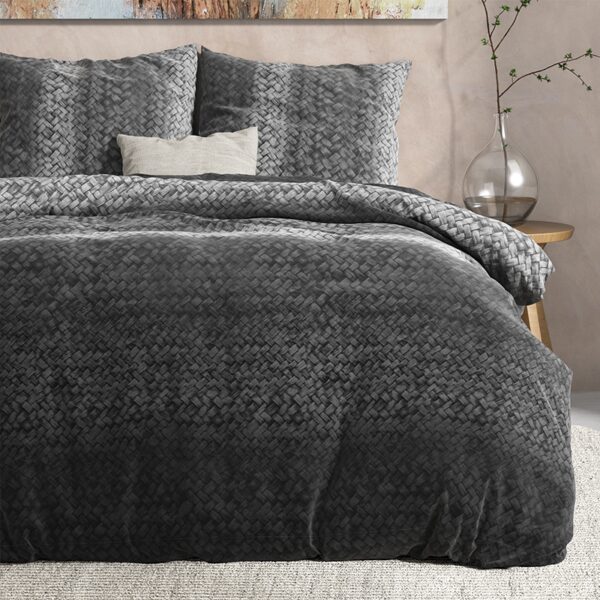 Flanellen Dekbedovertrek Gradient Knits - Tweepersoons (200x200 cm) - Antraciet - Dessin: Strepen - DreamHouse Bedding - Dekbed-Discounter.nl