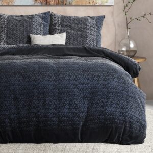 Flanellen Dekbedovertrek Gradient Knits - Tweepersoons (200x200 cm) - Antraciet - Dessin: Strepen - DreamHouse Bedding - Dekbed-Discounter.nl