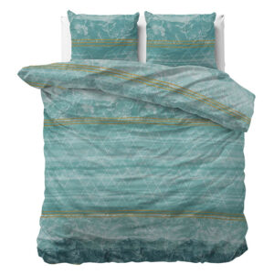 Dekbedovertrek Zara Turquoise - Tweepersoons (200x220 cm) - Turquoise Polyester-katoen - Dessin: Ruiten - Sleeptime Elegance - Dekbed-Discounter.nl