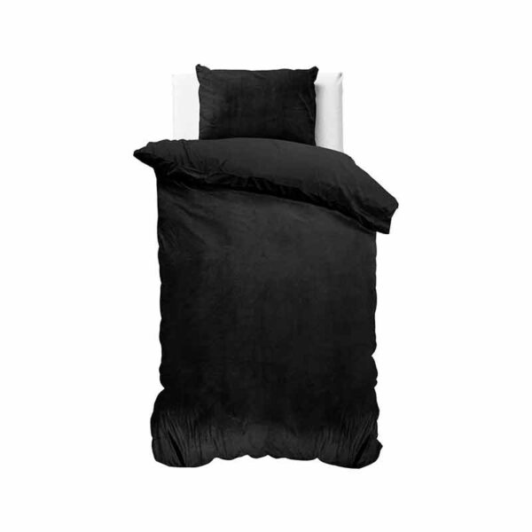 Dekbedovertrek Velvet Uni - Eenpersoons (140x220 cm) - Zwart Polyether - Dessin: Effen - Sleeptime - Dekbed-Discounter.nl