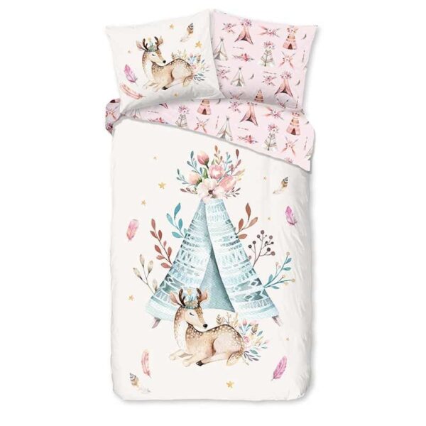 Kinderdekbedovertrek Dekbedovertrek Boho Roze - 200x140 cm Roze & Creme - Dessin: Dieren - Good Morning - Dekbed-Discounter.nl