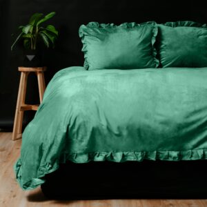 Dekbedovertrek Velvet Ruffles - Eenpersoons (140x200 cm) - Groen Microvezel - Dessin: Effen - Dreamhouse - Dekbed-Discounter.nl