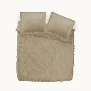 Dekbedovertrek Velvet Ruffles Dekbedovertrek - Eenpersoons (140x200 cm) - Zwart & Wit & Groen & Taupe Polyester-katoen - Dessin: Effen - Dreamhouse -