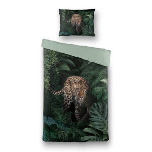 Dekbedovertrek Jungle Cheetah - Eenpersoons (140x220 cm) - Groen & Roze Polyester-katoen - Dessin: Dieren - Luna - Dekbed-Discounter.nl