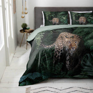 Dekbedovertrek Jungle Cheetah - Tweepersoons (200x220 cm) - Groen & Roze Polyester-katoen - Dessin: Dieren - Luna - Dekbed-Discounter.nl