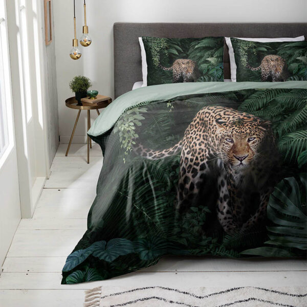 Dekbedovertrek Jungle Cheetah - Tweepersoons (200x220 cm) - Groen & Roze Polyester-katoen - Dessin: Dieren - Luna - Dekbed-Discounter.nl