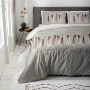 Dekbedovertrek Endless Feathers - Lits-Jumeaux (240x220 cm) - Beige Polyester-katoen - Dessin: Veren - Luna - Dekbed-Discounter.nl