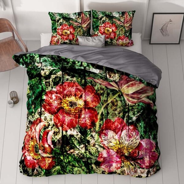 Dekbedovertrek Arina - Tweepersoons (200x200 cm) - Rood Polyester-katoen - Dessin: Bloemen - Sleeptime - Dekbed-Discounter.nl