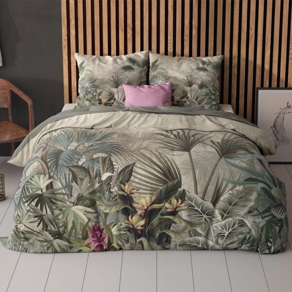 Dekbedovertrek Macy - Tweepersoons (200x200 cm) - Groen Microvezel - Dessin: Bloemen - Sleeptime Essentials - Dekbed-Discounter.nl