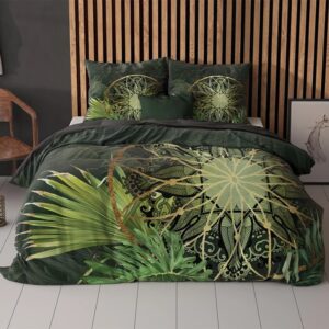 Dekbedovertrek Filou - Tweepersoons (200x200 cm) - Groen Microvezel - Dessin: Bloemen - Sleeptime Essentials - Dekbed-Discounter.nl