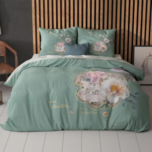 Dekbedovertrek Lyra - Tweepersoons (200x200 cm) - Groen Microvezel - Dessin: Bloemen - Sleeptime Essentials - Dekbed-Discounter.nl