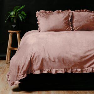 Dekbedovertrek Velvet Ruffles - Tweepersoons (200x200 cm) - Roze Polyester-katoen - Dessin: Effen - Dreamhouse - Dekbed-Discounter.nl