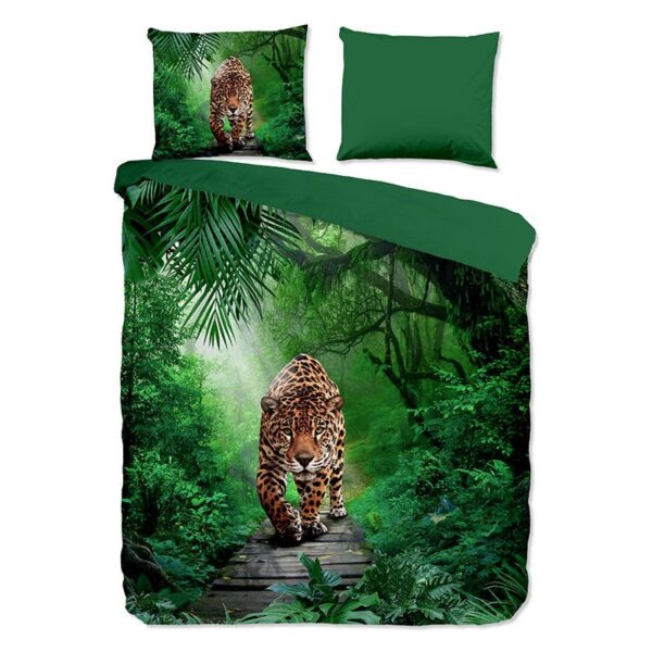 Dekbedovertrek Amazone - Eenpersoons (140x200 cm) - Groen Microvezel - Dessin: Dieren