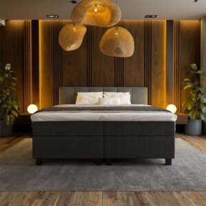 1-Persoons Boxspring Hotel Suite - Wide - Antraciet 90x210 cm - Pocketvering - Inclusief Topper - Dekbed-Discounter.nl