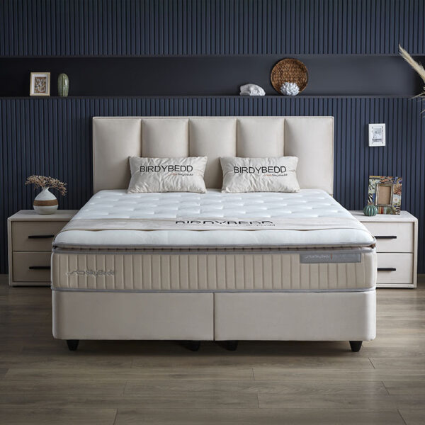 2-Persoons Boxspring met opbergruimte Birdybedd - Beige 140x200 cm - Pocketveringen - Inclusief Topper - Dekbed-Discounter.nl