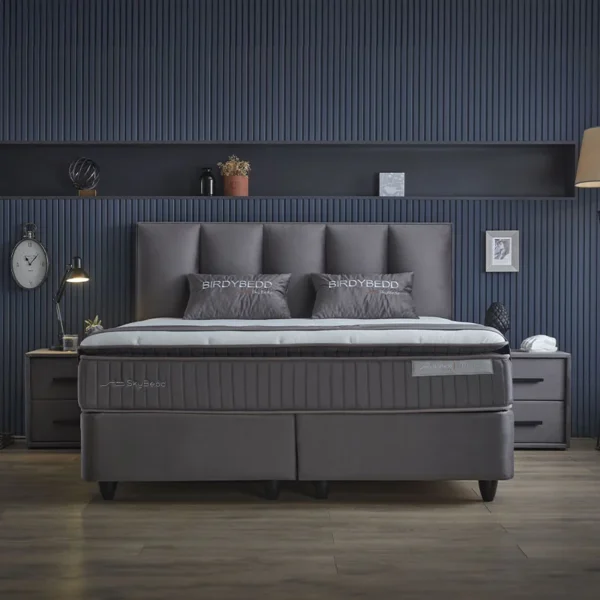 1-Persoons Boxspring met opbergruimte Birdybedd - Antraciet 90x200 cm - Pocketveringen - Inclusief Topper - Dekbed-Discounter.nl