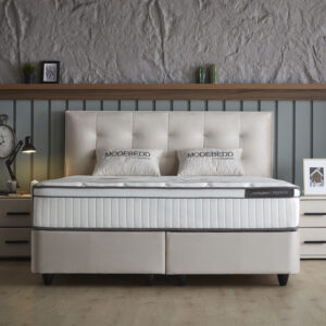 1-Persoons Boxspring met opbergruimte Modebedd - Beige 90x200 cm - Pocketvering - Inclusief Topper - Dekbed-Discounter.nl