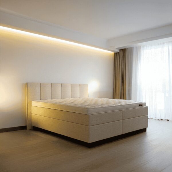 1-Persoons Boxspring Hotel Luxury - Wide - Beige 90x200 cm - Pocketvering - Inclusief Topper - Dekbed-Discounter.nl