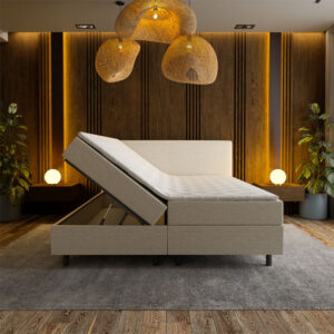 1-Persoons Boxspring met opbergruimte Hotel - Beige 90x200 cm - Pocketvering - Inclusief Topper - Dekbed-Discounter.nl